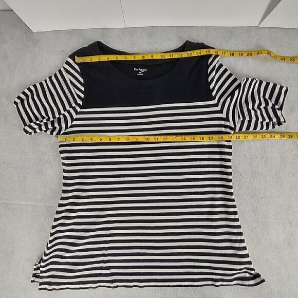 Kim Rogers Black, White Stripe Soft 100% Cotton 3/4 Sleeve Top Blouse Size PXL - Picture 7 of 12